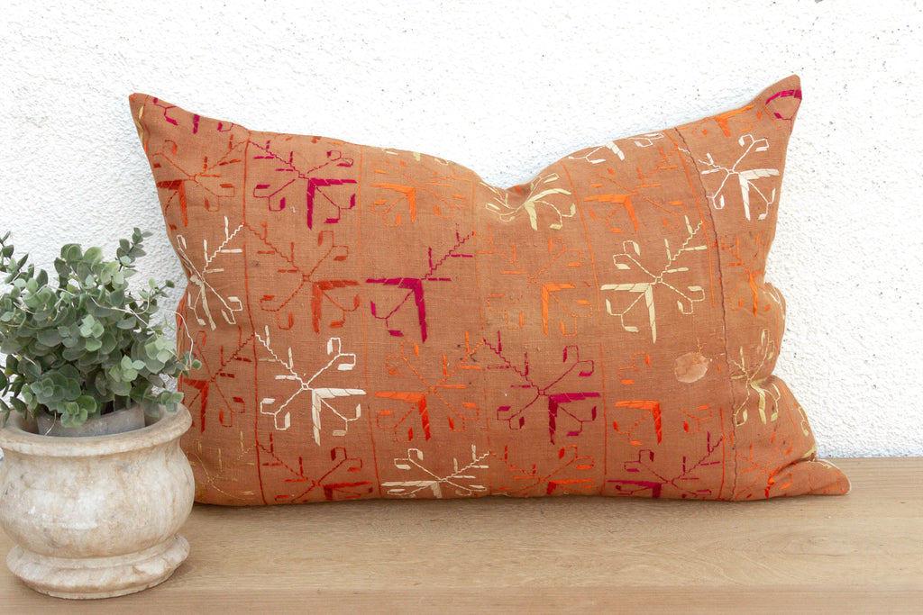Mansa Mirror, Antique Phulkari Lumbar Pillow Cover