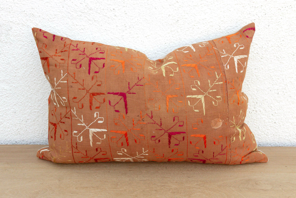 Mansa Mirror, Antique Phulkari Lumbar Pillow Cover