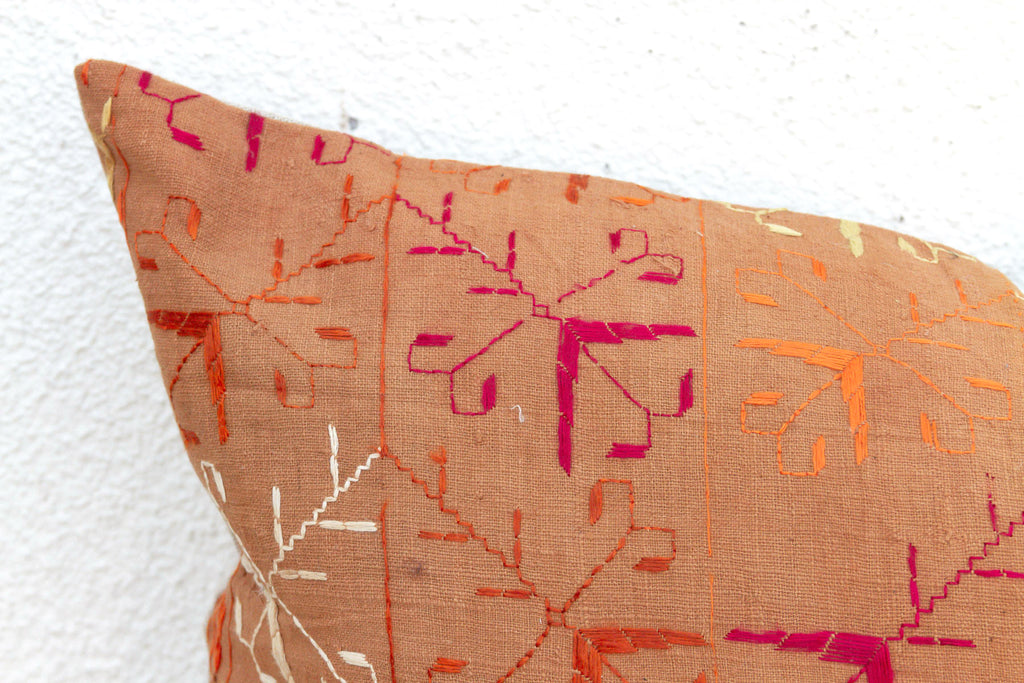 Mansa Mirror, Antique Phulkari Lumbar Pillow Cover