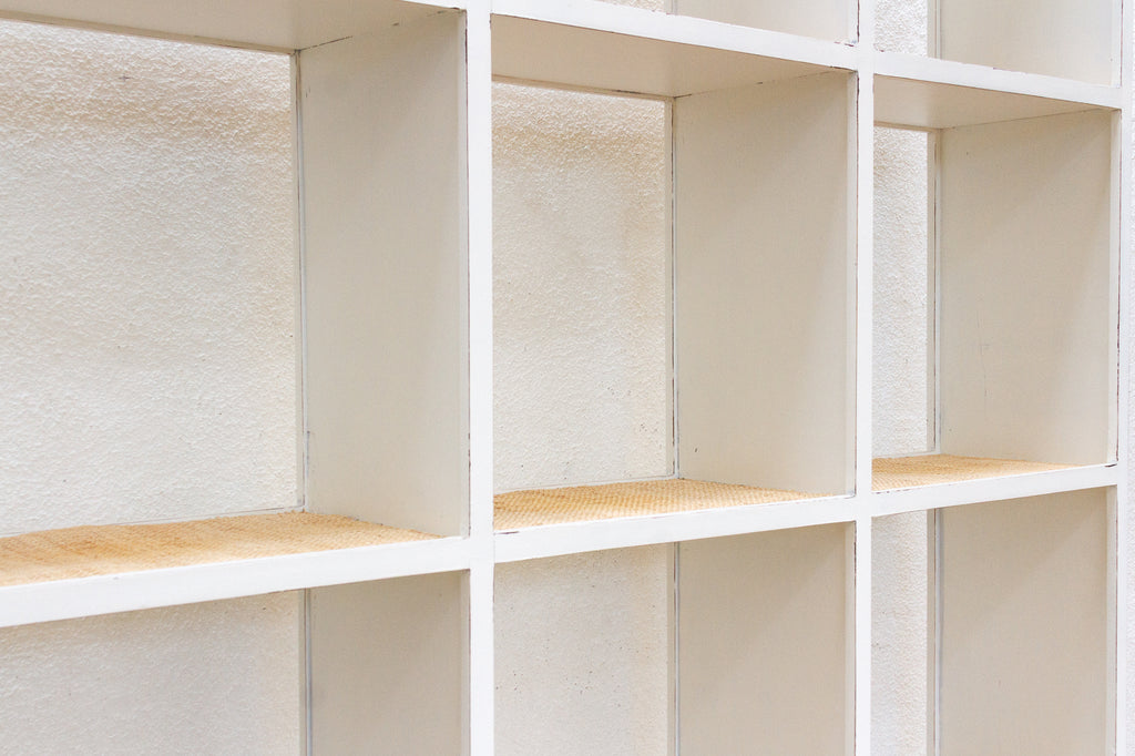 20th Century Distressed White Cubicle Bookcase