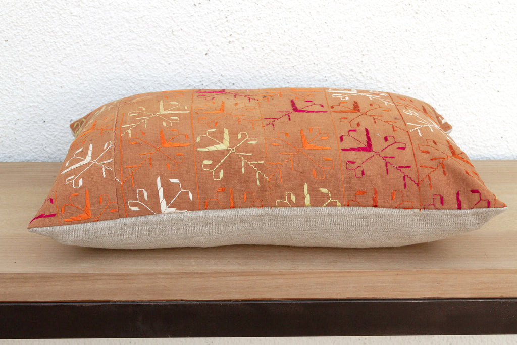Mansa Mirror, Antique Phulkari Lumbar Pillow Cover