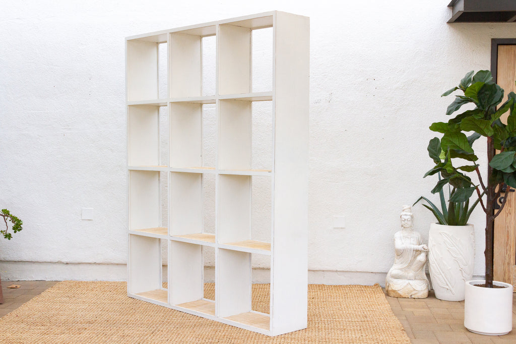 20th Century Distressed White Cubicle Bookcase