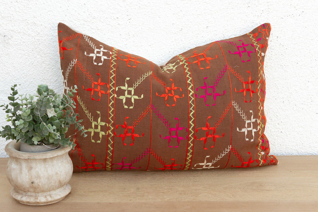 Mukstar Medallion, Antique Phulkari Lumbar Pillow Cover
