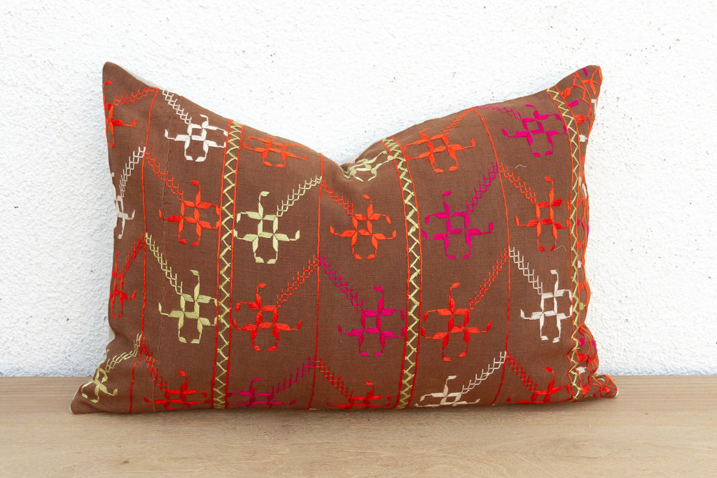 Mukstar Medallion, Antique Phulkari Lumbar Pillow Cover