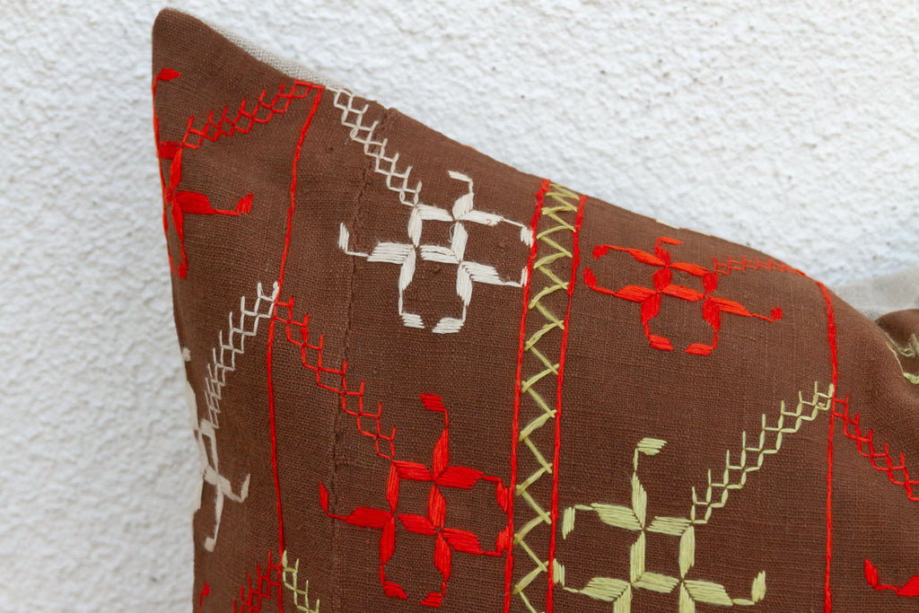 Mukstar Medallion, Antique Phulkari Lumbar Pillow Cover
