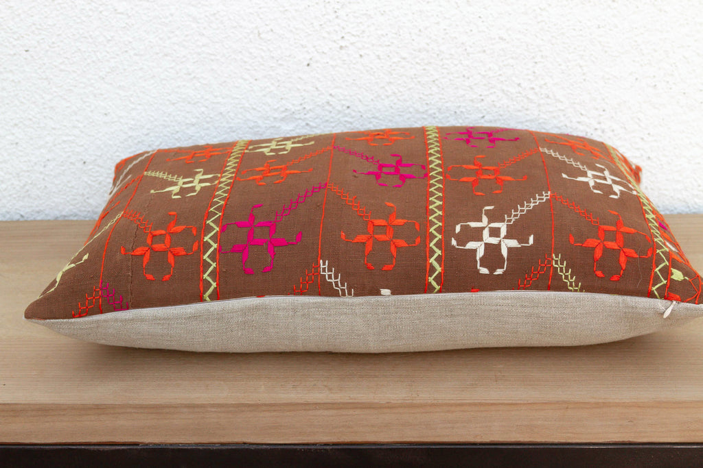Mukstar Medallion, Antique Phulkari Lumbar Pillow Cover