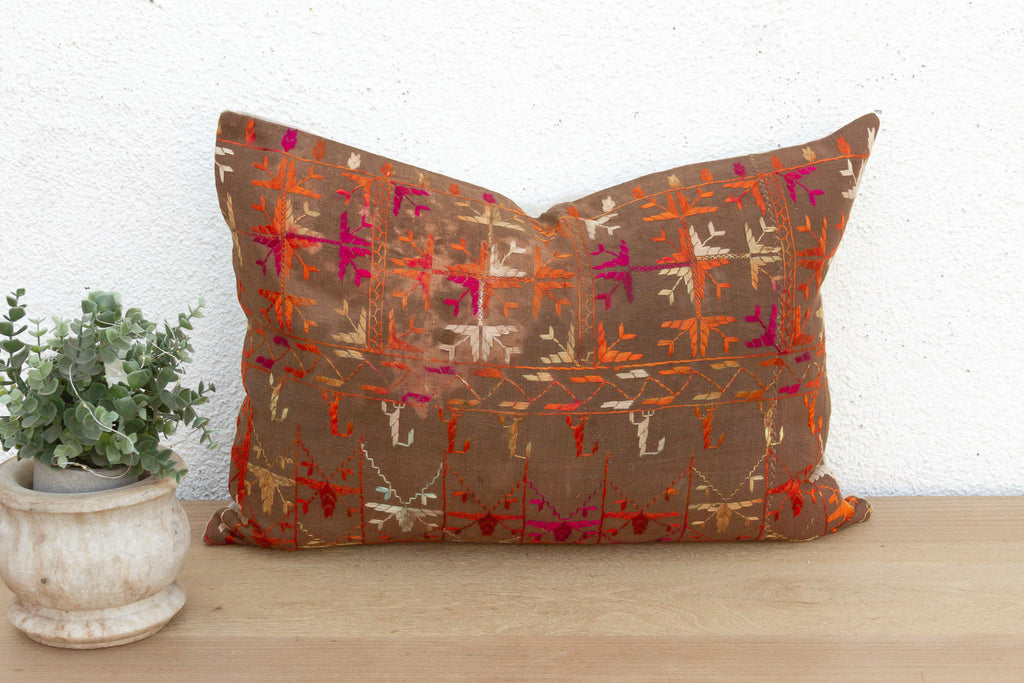 Firozpur, Antique Phulkari Lumbar Pillow Cover