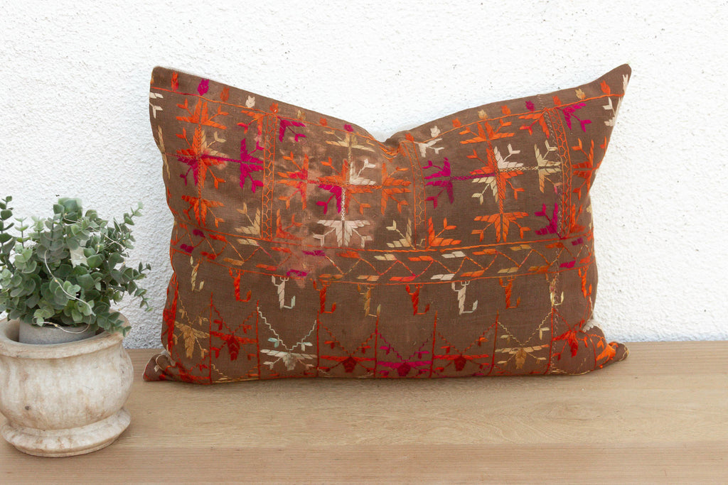 Firozpur, Antique Phulkari Lumbar Pillow Cover