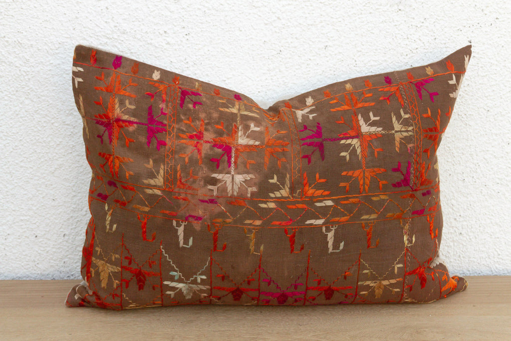 Firozpur, Antique Phulkari Lumbar Pillow Cover