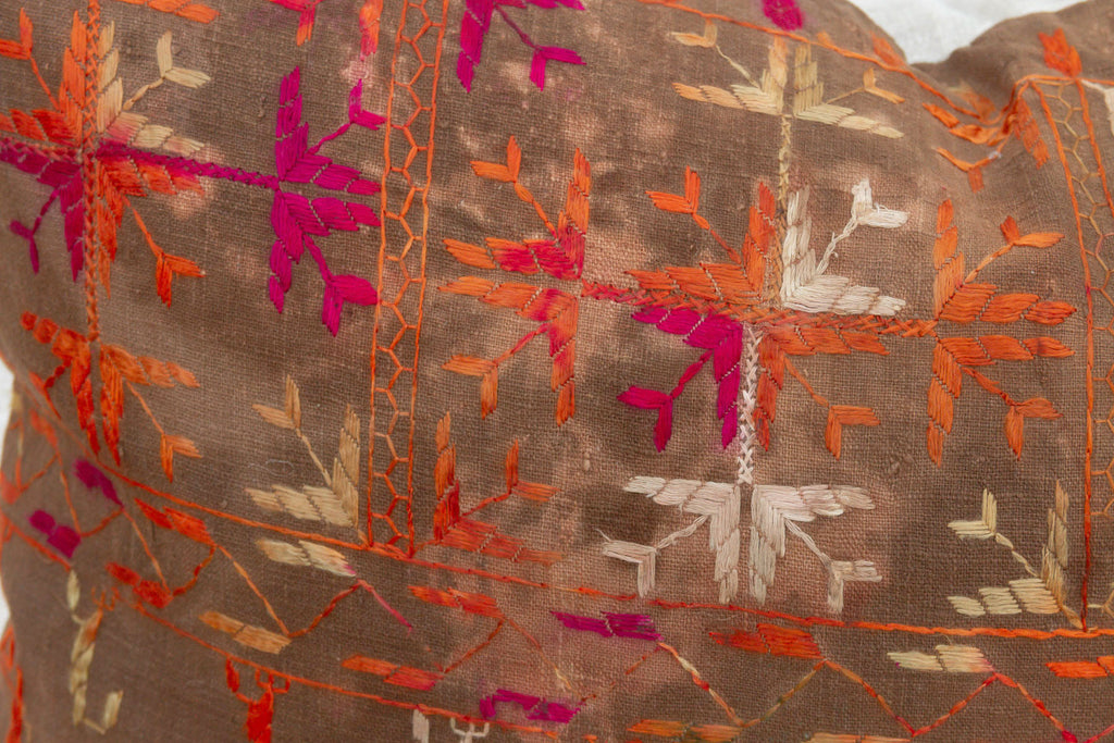 Firozpur, Antique Phulkari Lumbar Pillow Cover
