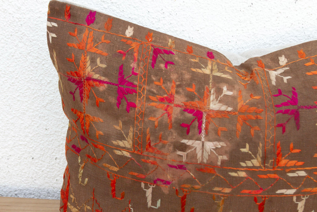 Firozpur, Antique Phulkari Lumbar Pillow Cover