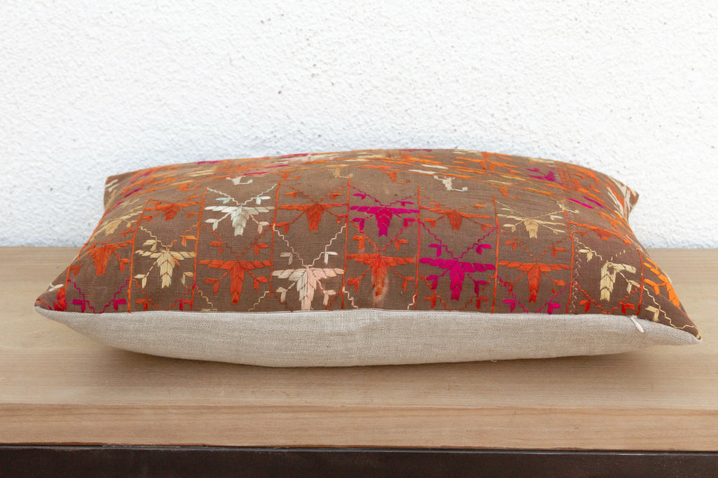 Firozpur, Antique Phulkari Lumbar Pillow Cover