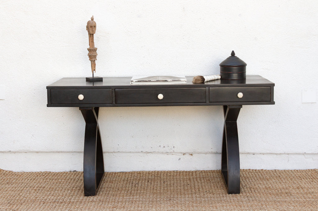 Sculptural Ebonized Wood Writing Table