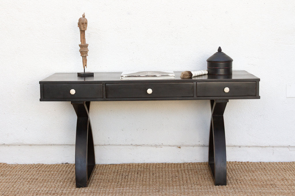 Sculptural Ebonized Wood Writing Table