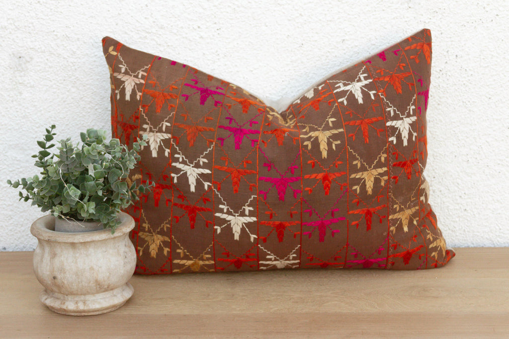 Colorful Mosaic, Antique Phulkari Lumbar Pillow Cover (Trade)