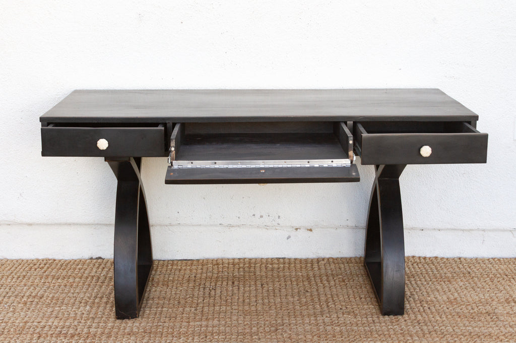 Sculptural Ebonized Wood Writing Table