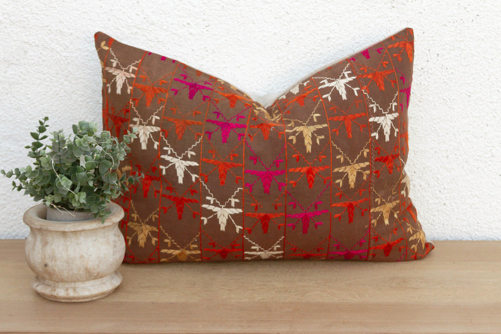 Colorful Mosaic, Antique Phulkari Lumbar Pillow Cover (Trade)