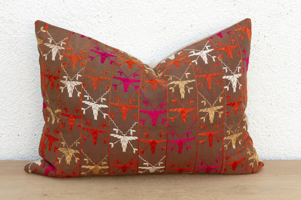 Colorful Mosaic, Antique Phulkari Lumbar Pillow Cover (Trade)