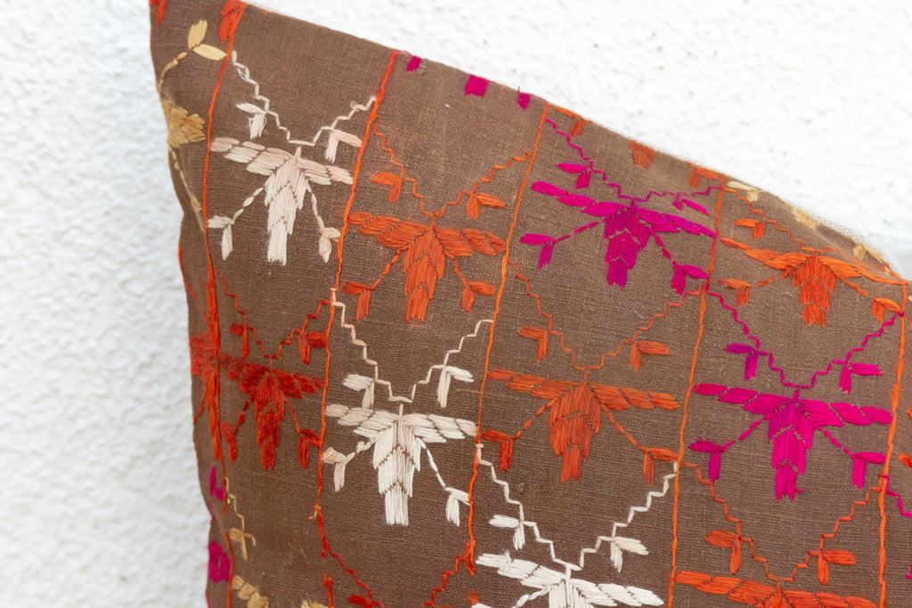 Colorful Mosaic, Antique Phulkari Lumbar Pillow Cover (Trade)