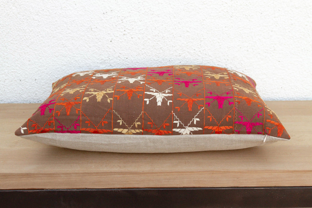 Colorful Mosaic, Antique Phulkari Lumbar Pillow Cover (Trade)