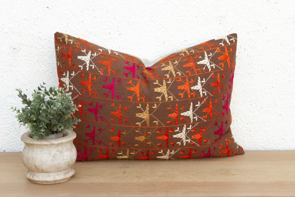 Barnala Embroidery, Antique Phulkari Lumbar Pillow Cover (Trade)