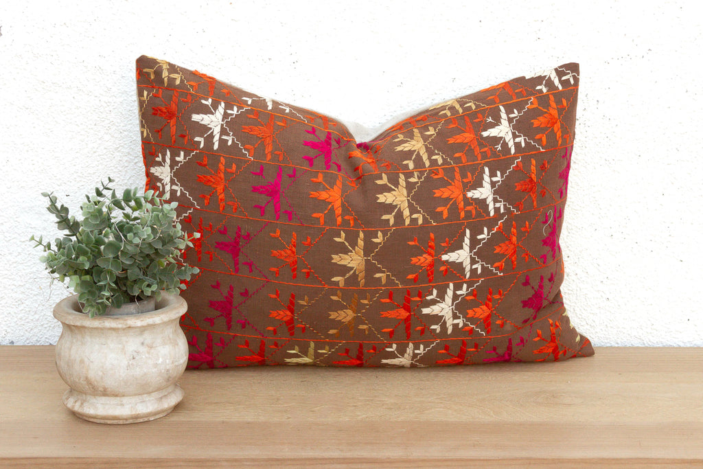 Barnala Embroidery, Antique Phulkari Lumbar Pillow Cover (Trade)