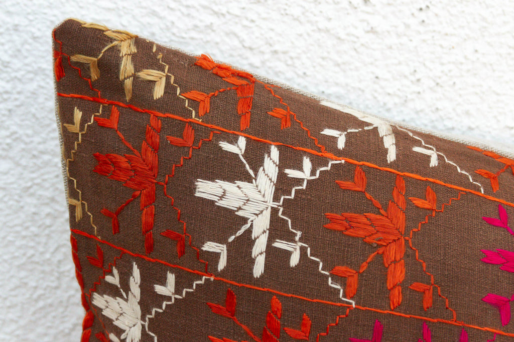 Barnala Embroidery, Antique Phulkari Lumbar Pillow Cover (Trade)