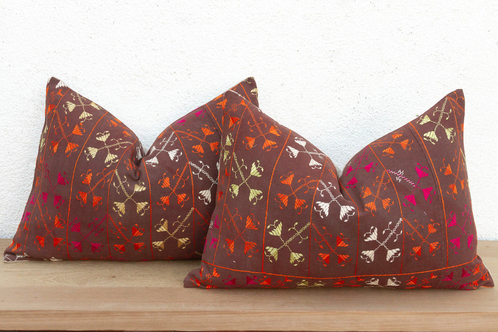Set of 2, Kuchiana Mirror, Antique Phulkari Lumbar Pillow Covers (Trade)