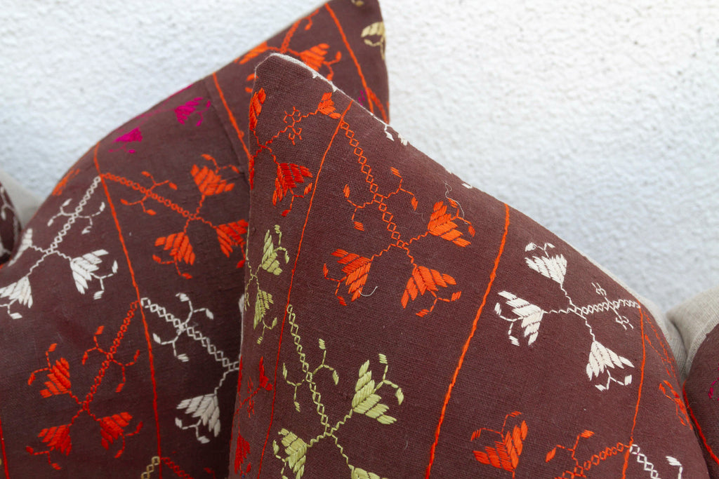 Set of 2, Kuchiana Mirror, Antique Phulkari Lumbar Pillow Covers (Trade)