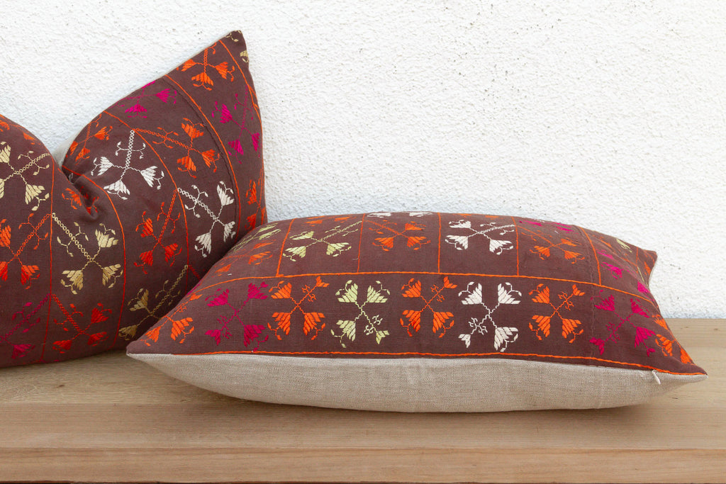 Set of 2, Kuchiana Mirror, Antique Phulkari Lumbar Pillow Covers (Trade)
