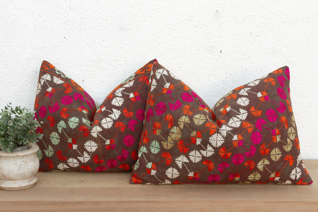 Patiala Heritage, Antique Phulkari Lumbar Pillow Covers, Pair (Trade)
