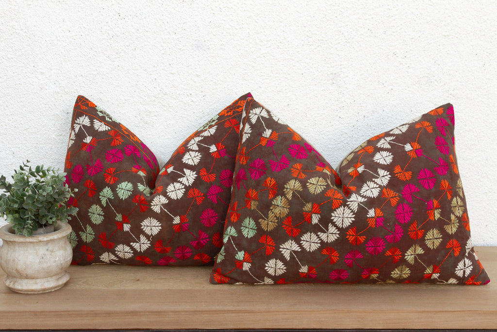 Patiala Heritage, Antique Phulkari Lumbar Pillow Covers, Pair (Trade)
