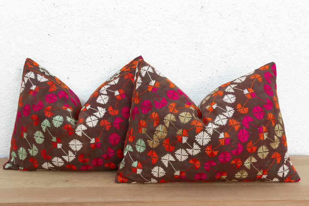 Patiala Heritage, Antique Phulkari Lumbar Pillow Covers, Pair (Trade)