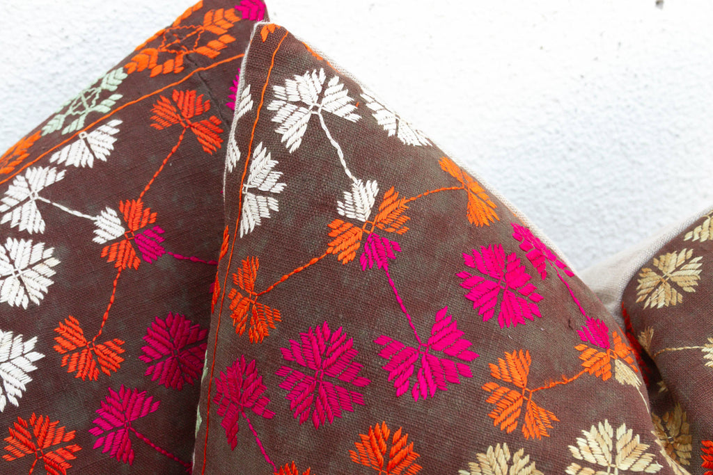 Patiala Heritage, Antique Phulkari Lumbar Pillow Covers, Pair (Trade)