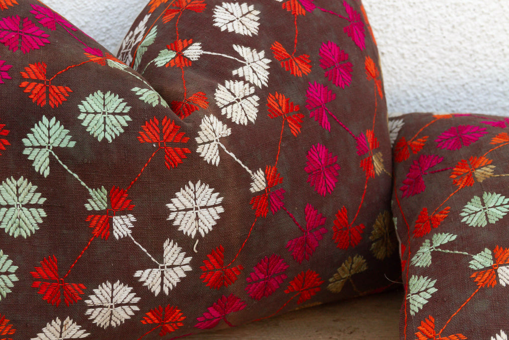 Patiala Heritage, Antique Phulkari Lumbar Pillow Covers, Pair (Trade)