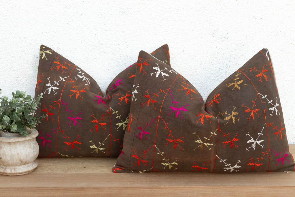 The Amritsar Duo, Antique Phulkari Lumbar Pillow Covers (Trade)