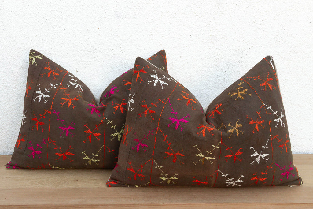 The Amritsar Duo, Antique Phulkari Lumbar Pillow Covers (Trade)