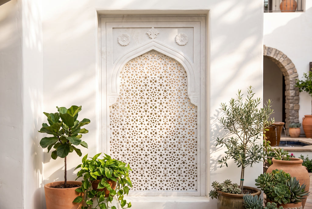 Taj Carved Marble Jali Door Panel (Trade)