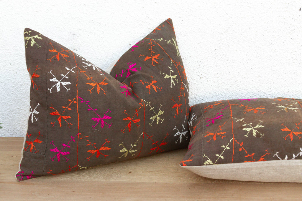 The Amritsar Duo, Antique Phulkari Lumbar Pillow Covers (Trade)
