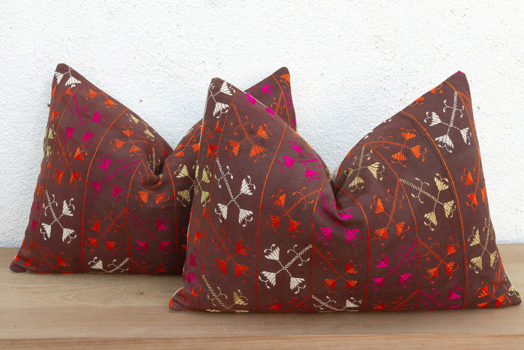 Sangrur Symmetry, Antique Phulkari Lumbar Pillow Covers