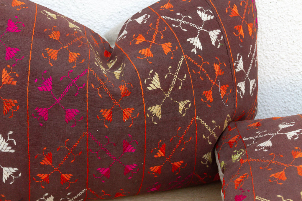 Sangrur Symmetry, Antique Phulkari Lumbar Pillow Covers