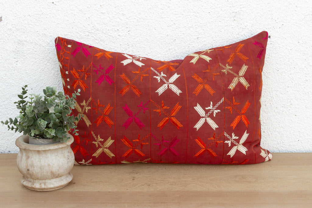 Punjabi Art, Antique Phulkari Lumbar Pillow Cover