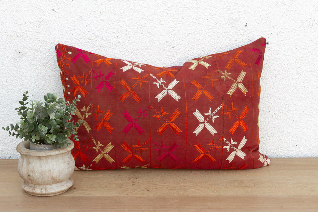 Punjabi Art, Antique Phulkari Lumbar Pillow Cover