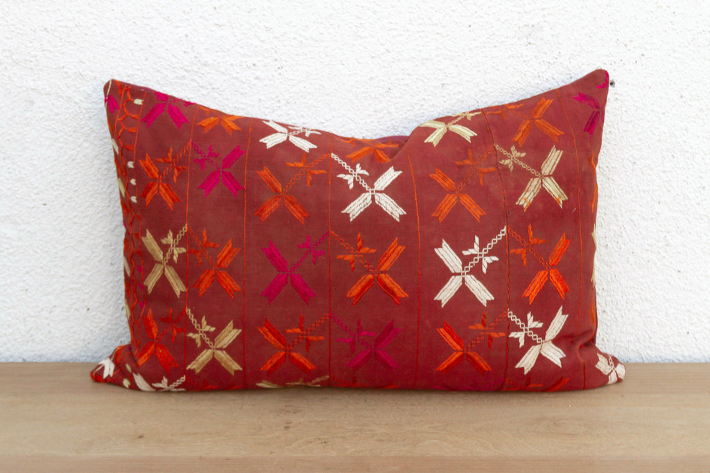 Punjabi Art, Antique Phulkari Lumbar Pillow Cover
