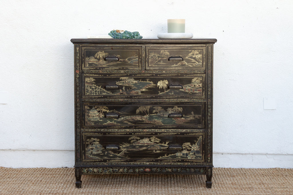 Mid-Century Chinoiserie Painted Tall Dresser
