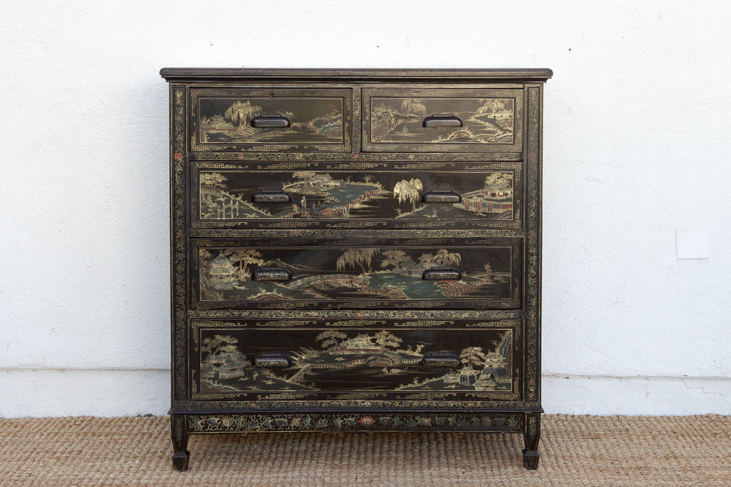 Mid-Century Chinoiserie Painted Tall Dresser