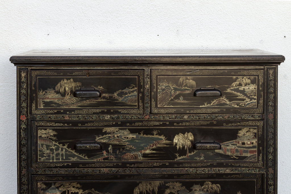 Mid-Century Chinoiserie Painted Tall Dresser