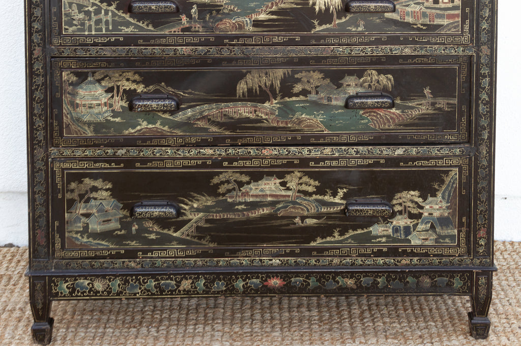 Mid-Century Chinoiserie Painted Tall Dresser