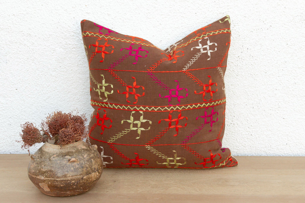 Saffron Labytinth, Antique Phulkari Pillow Cover