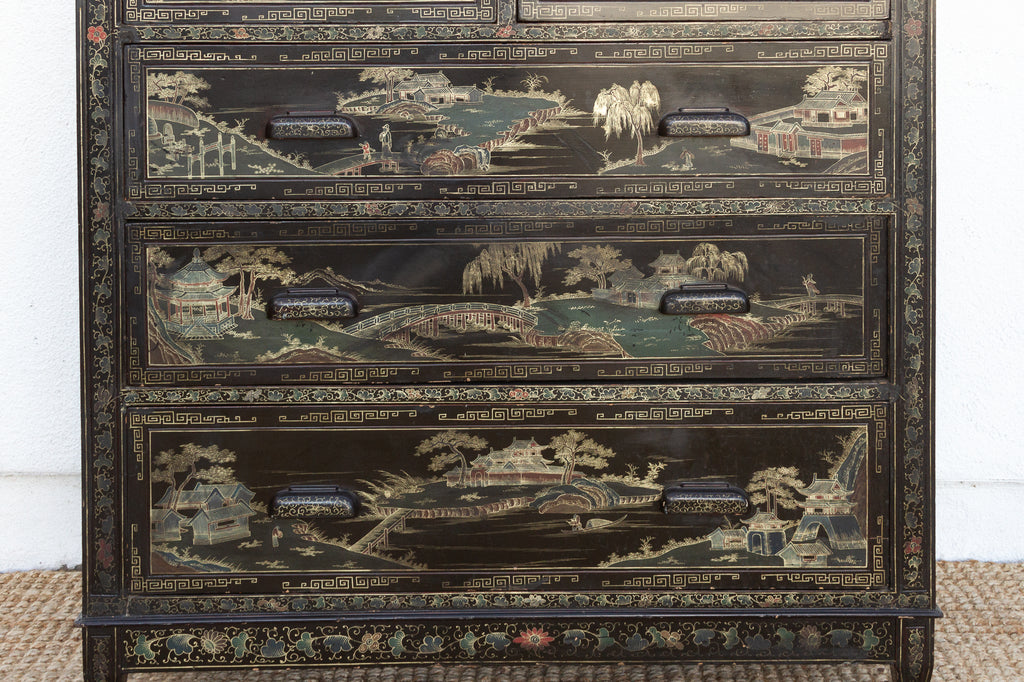 Mid-Century Chinoiserie Painted Tall Dresser